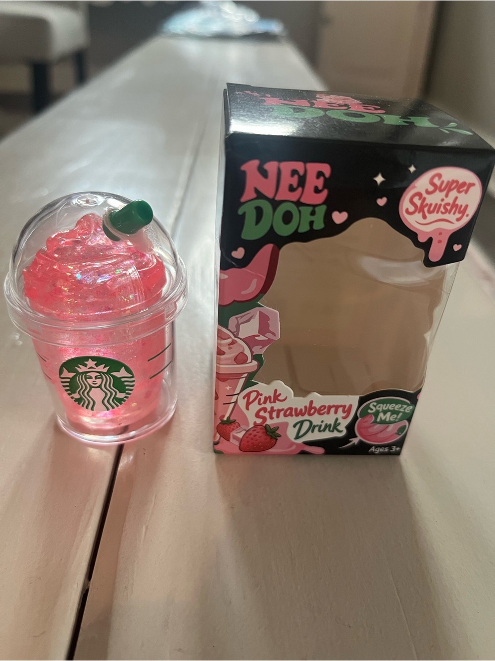Set of two! Pink Strawberry Drink Super Squishy Cup - Pink and Blue